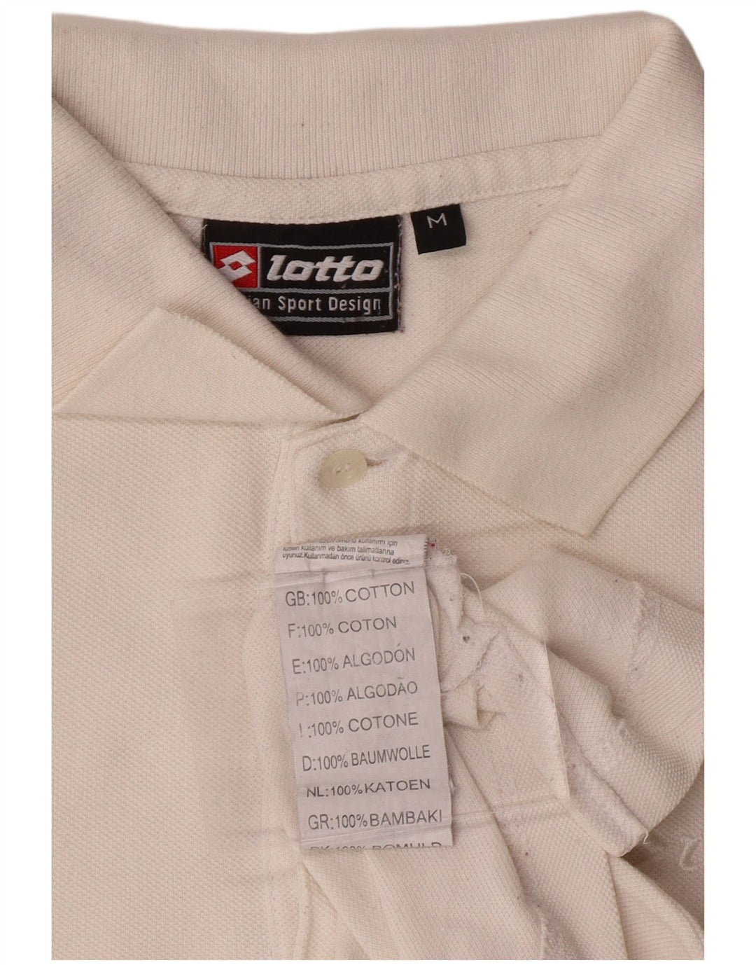 Camisa polo masculina de manga comprida LOTTO de algodão branco médio