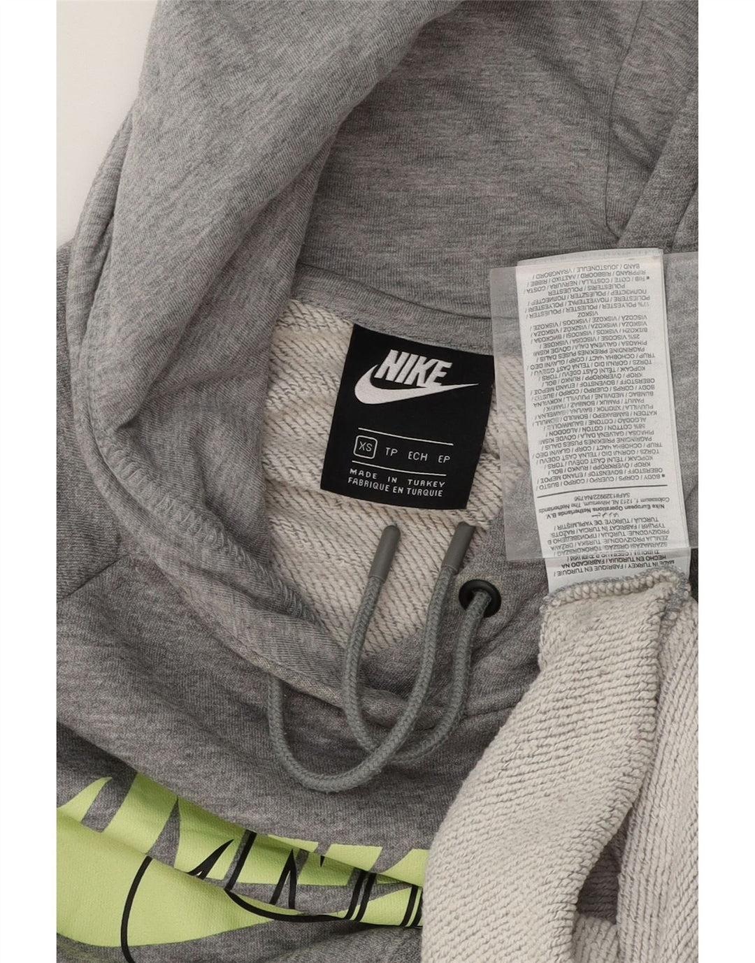 NIKE Womens Oversized Graphic Hoodie Jumper UK 6 XS Grey Cotton Vintage Nike and Second-Hand Nike from Messina Hembry 