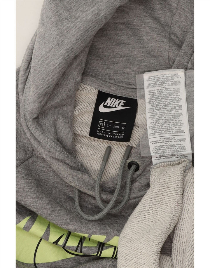 NIKE Womens Oversized Graphic Hoodie Jumper UK 6 XS Grey Cotton Vintage Nike and Second-Hand Nike from Messina Hembry 