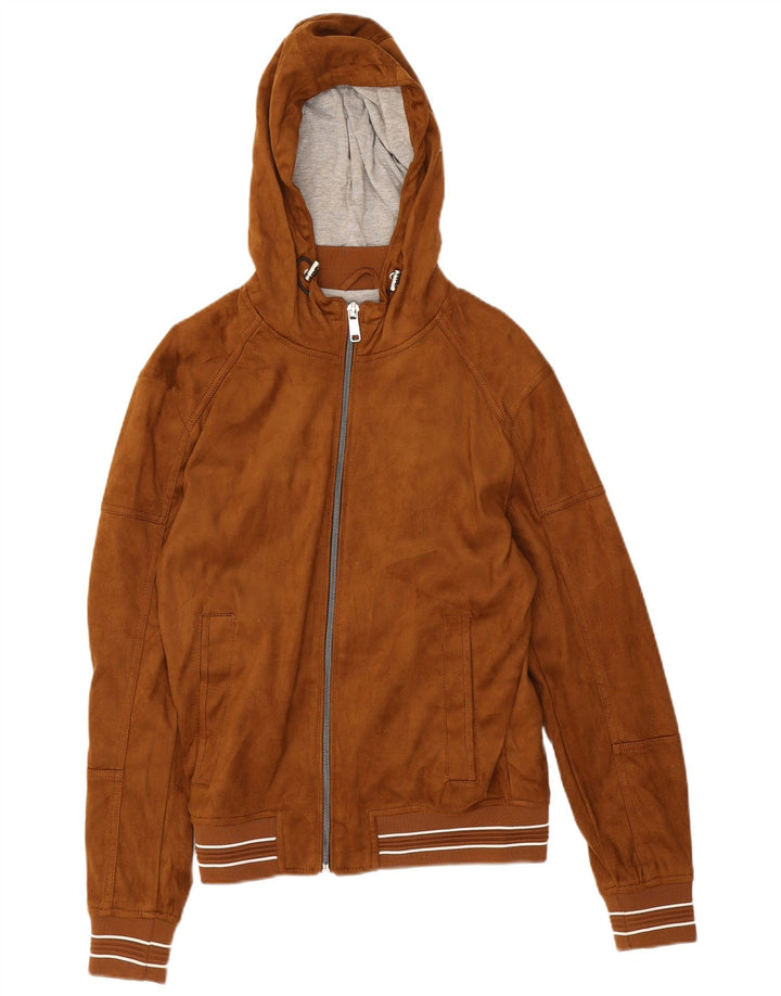 Jaqueta bomber masculina com capuz Zara UK 36 poliéster marrom pequeno
