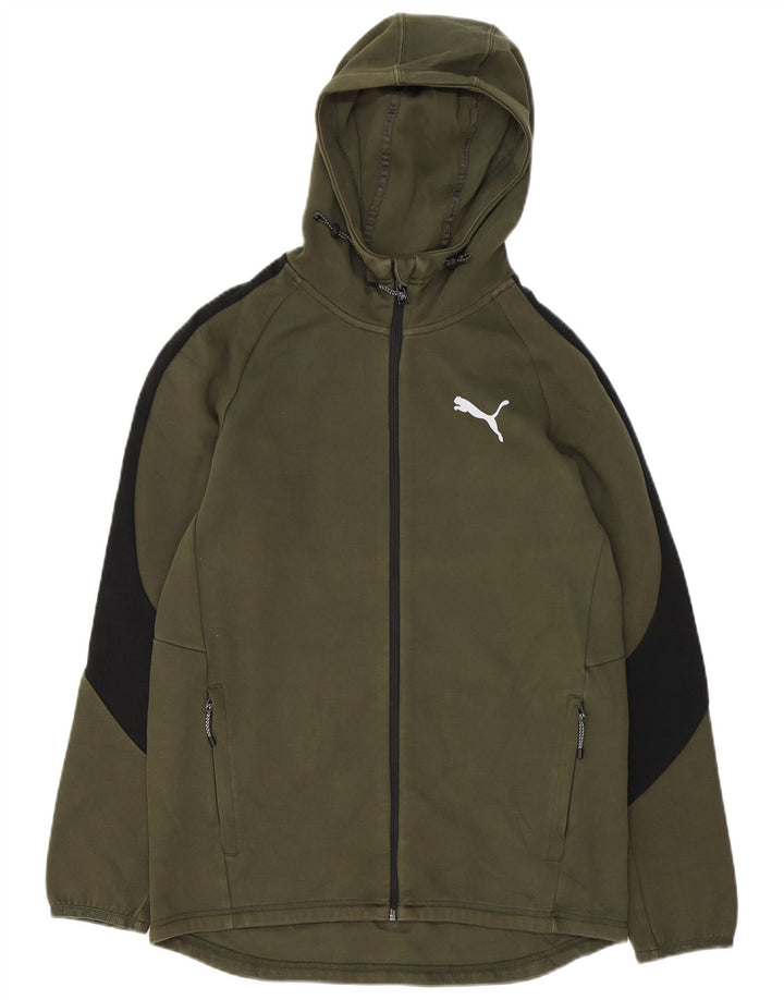 Suéter Puma masculino com capuz e zíper verde médio algodão colorblock