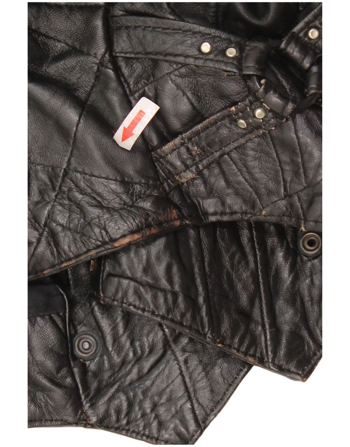 Jaqueta de couro bomber vintage feminina Reino Unido 12 couro preto médio