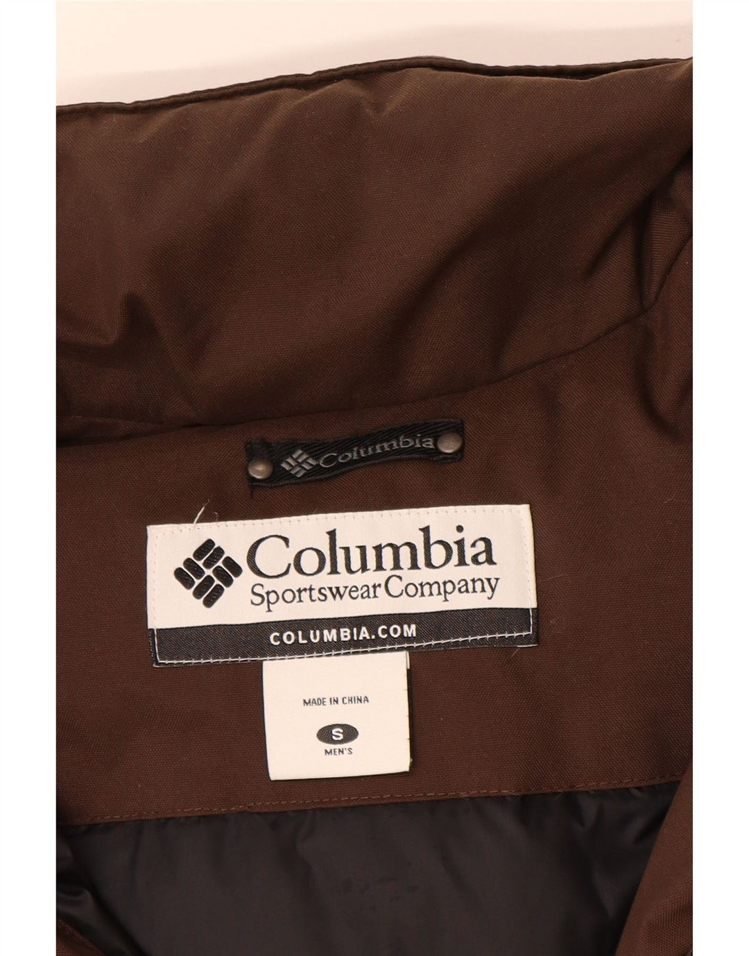 Jaqueta acolchoada masculina Columbia UK 36 pequena marrom nylon