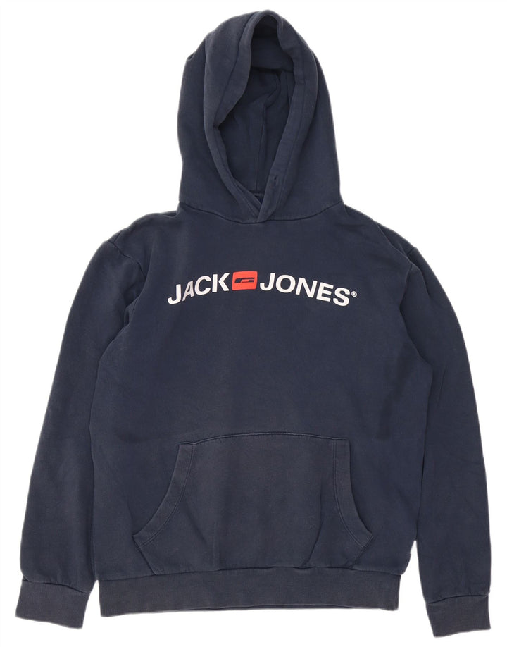 JACK & JONES moletom com capuz gráfico masculino médio algodão azul marinho