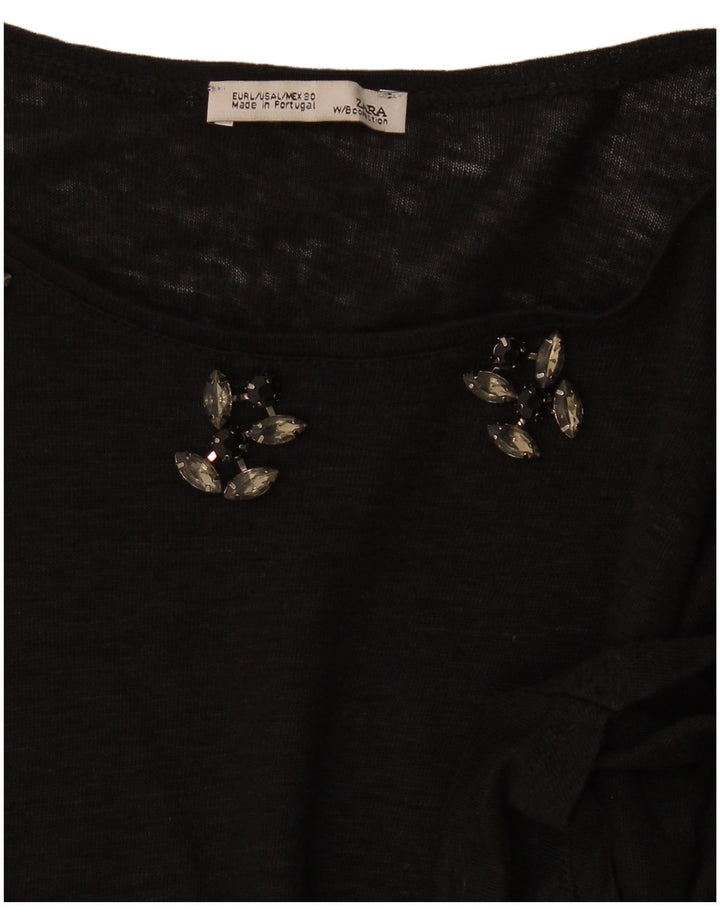 Top feminino Zara manga comprida UK 14 grande preto