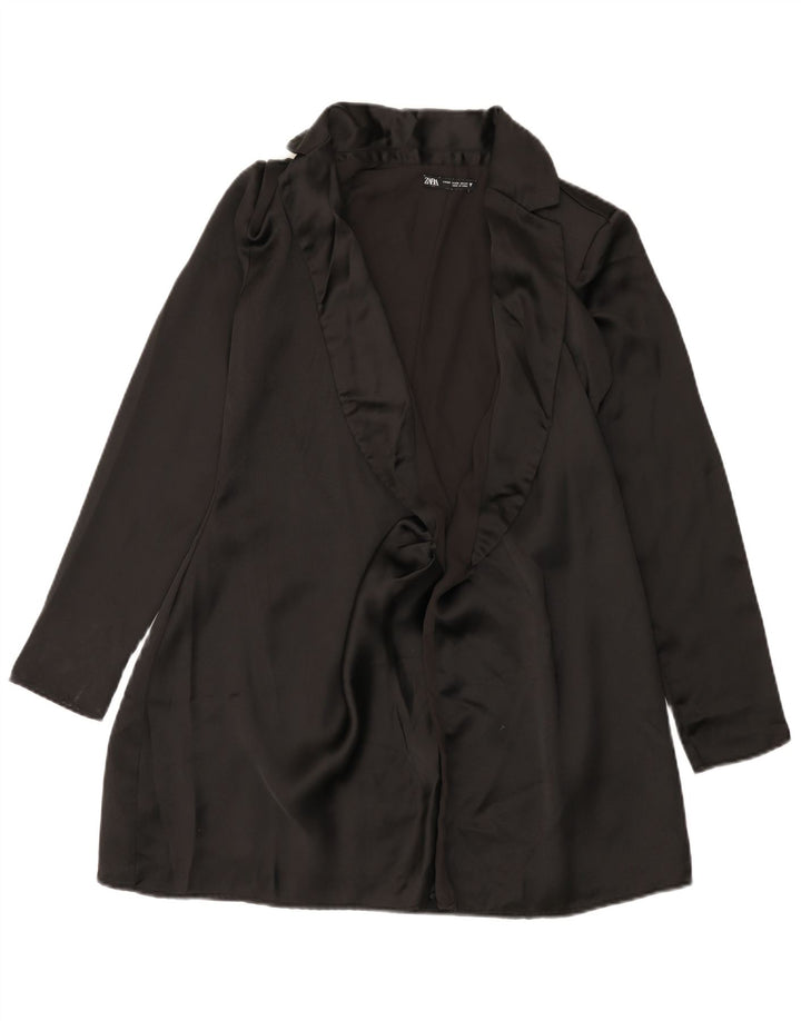 Sobretudo aberto feminino Zara UK 6 XS preto poliéster