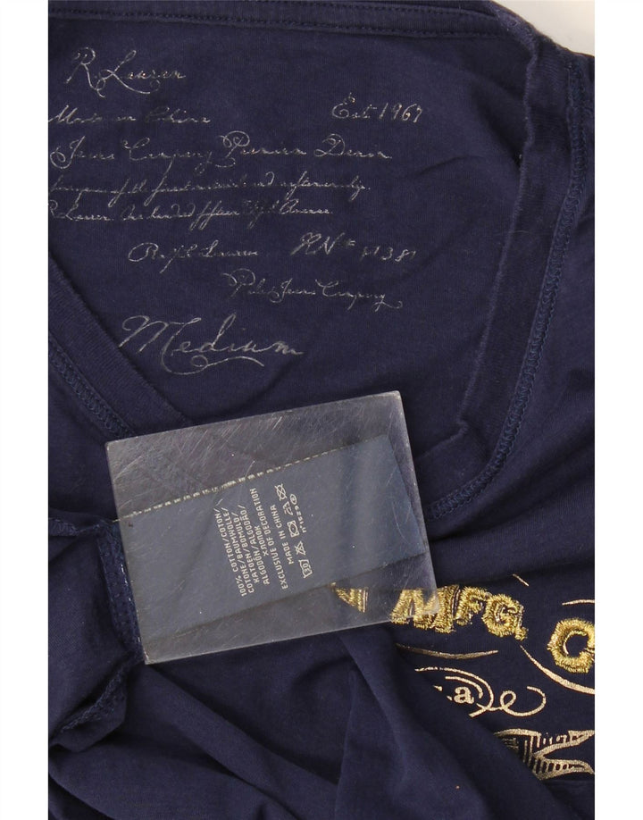 Camiseta feminina Ralph Lauren com estampa gráfica UK 12 médio azul marinho