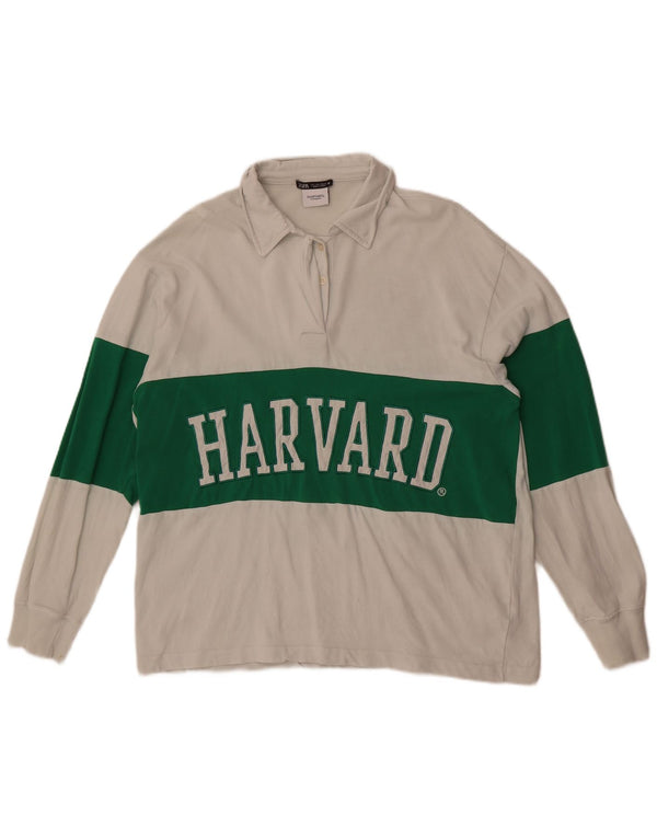 Zara Womens Harvard Graphic Rugby Polo Shirt UK 16 Large White Colourblock
