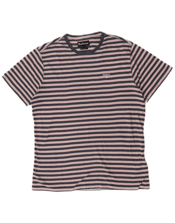 Camiseta masculina Barbour sob medida de algodão listrado azul marinho médio