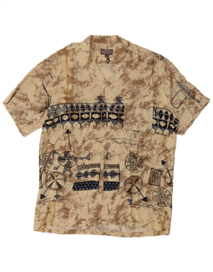 Camisa masculina de manga curta TIPO'S viscose geométrica bege grande