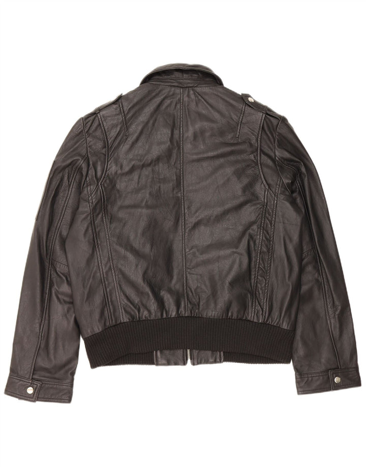 Jaqueta de couro militar feminina vintage IT 54 3XL couro preto
