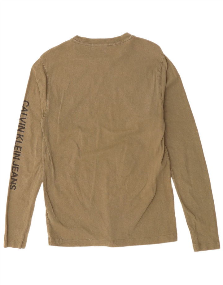 CALVIN KLEIN JEANS Top masculino de manga comprida pequeno algodão cáqui