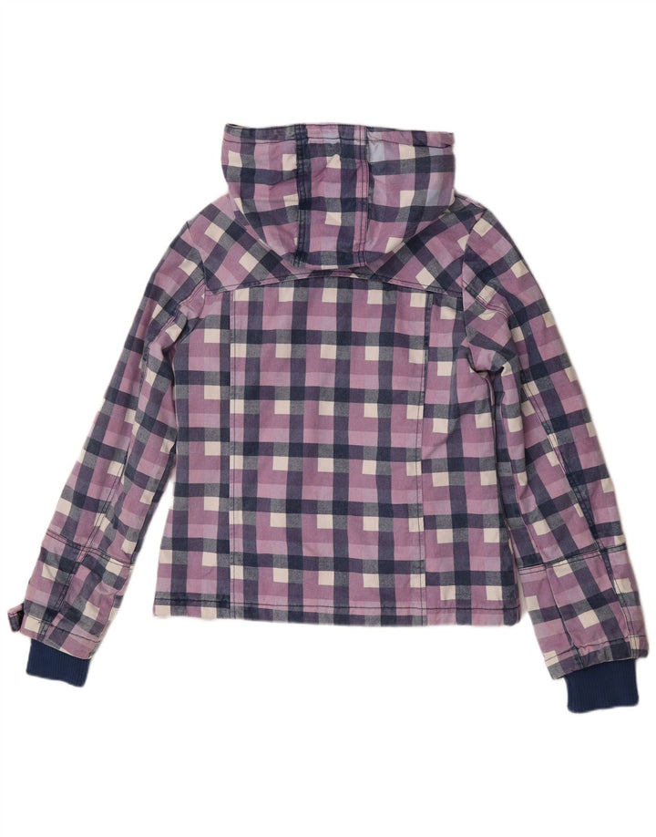Jaqueta corta-vento feminina Sublevel com capuz UK 16 grande roxo geométrico