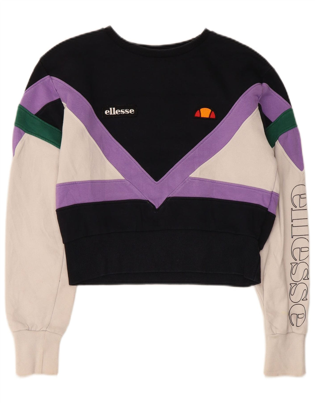 Suéter Ellesse feminino cropped UK 8 pequeno bloco colorido multicolorido