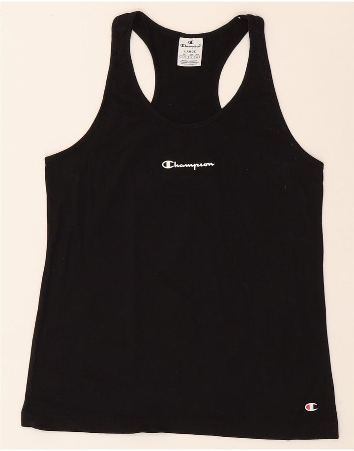 CHAMPION Womens Vest Top UK 14 Large Black Vintage Champion and Second-Hand Champion from Messina Hembry 