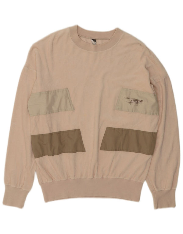 Suéter vintage masculino com gola redonda IT 54 XL bege colorblock algodão