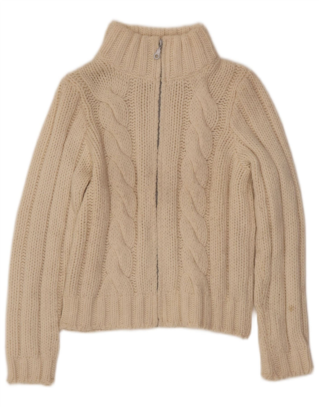 Suéter cardigã feminino Benetton Reino Unido 14 grande lã branco