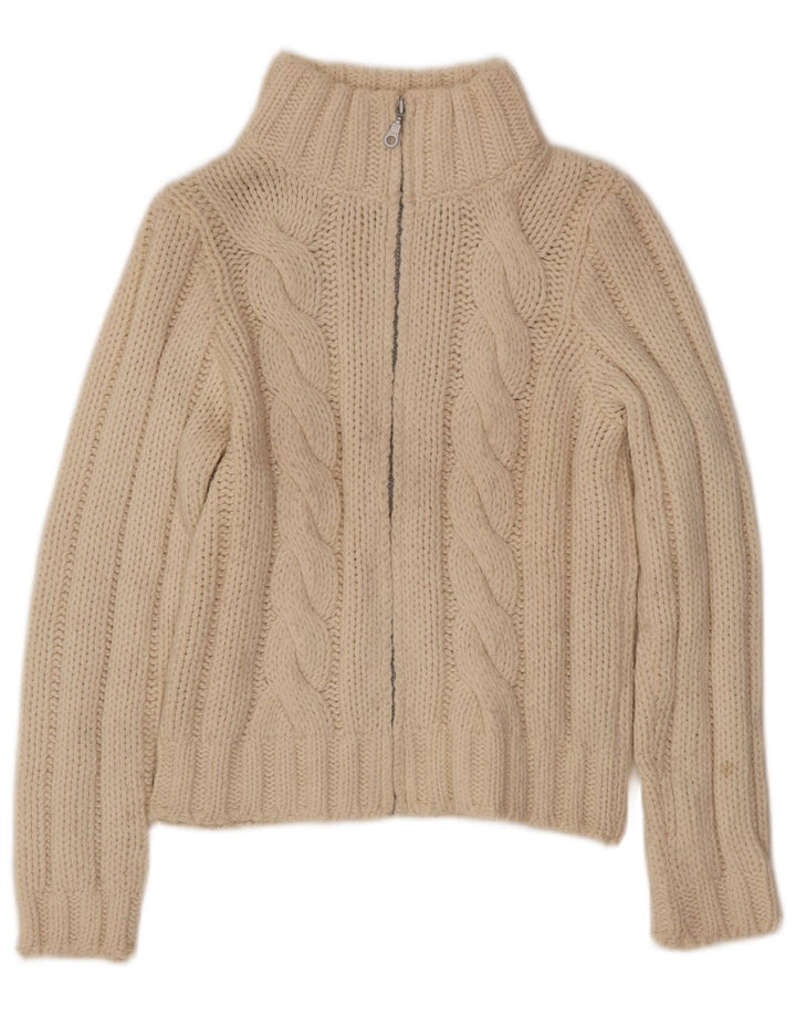 Suéter cardigã feminino Benetton Reino Unido 14 grande lã branco