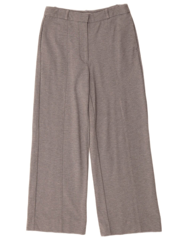Calça feminina Jaeger cintura alta com perna larga Reino Unido 10 pequena W28 L28 cinza viscose