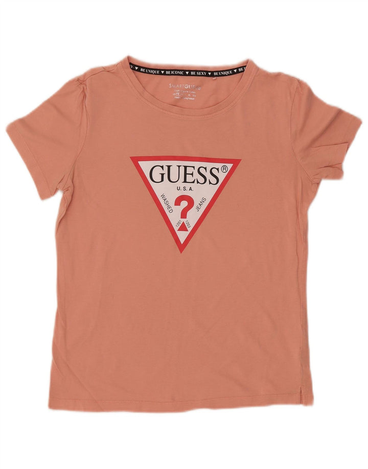 Camiseta feminina gráfica GUESS UK 10 algodão rosa pequeno