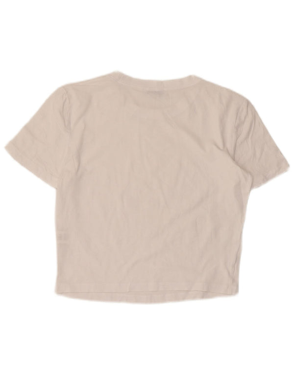 Zara Womens Crop T-Shirt Top UK 14 Grande Algodão Branco