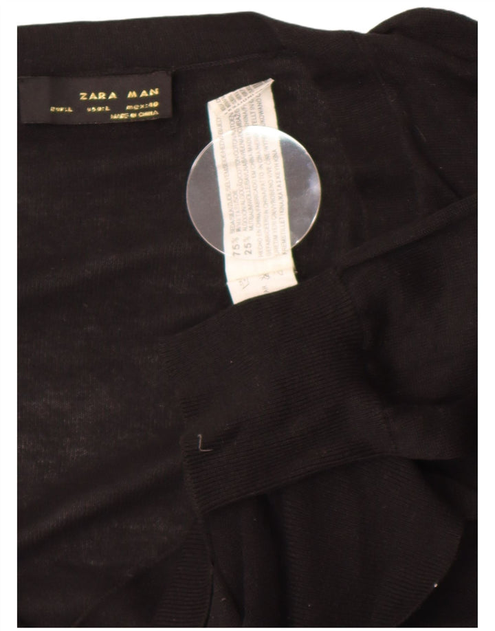 Suéter cardigã masculino Zara grande seda preta