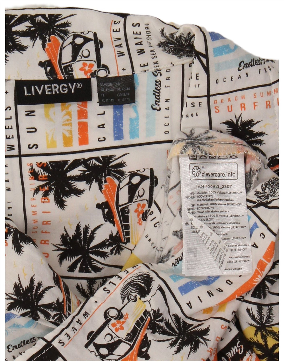 LIVERGY Camisa masculina de manga curta tamanho 43/44 XL branca viscose havaiana