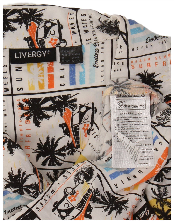 LIVERGY Camisa masculina de manga curta tamanho 43/44 XL branca viscose havaiana