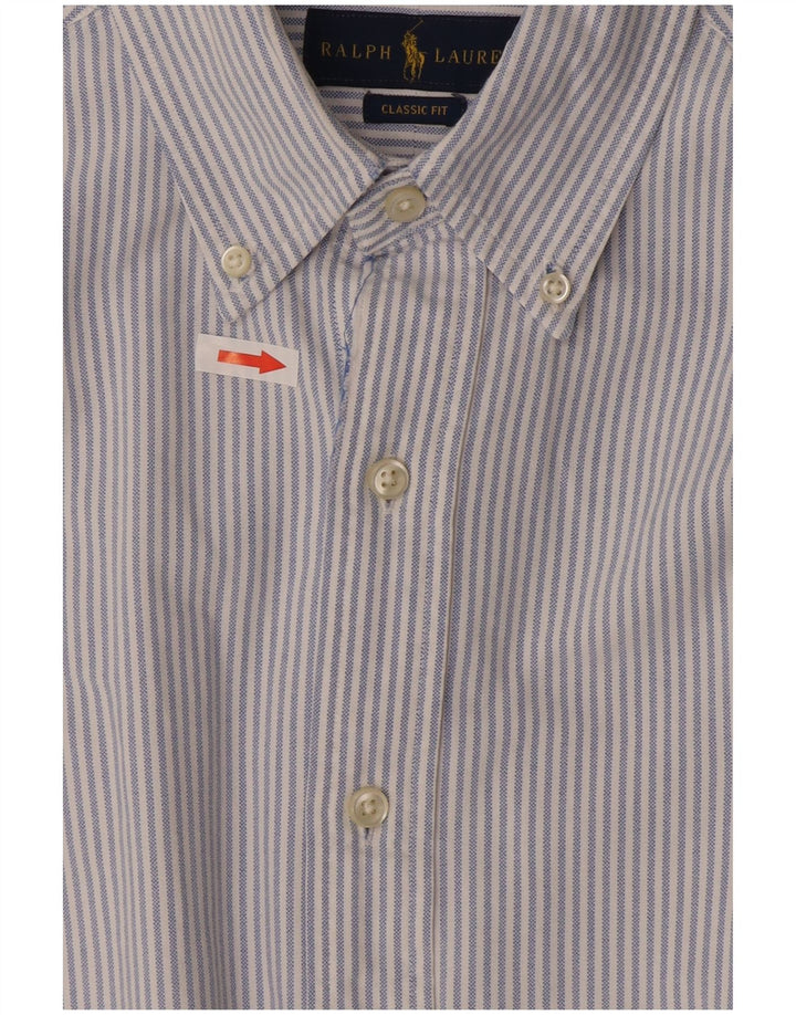 Camisa masculina Ralph Lauren Classic Fit de algodão listrado azul médio