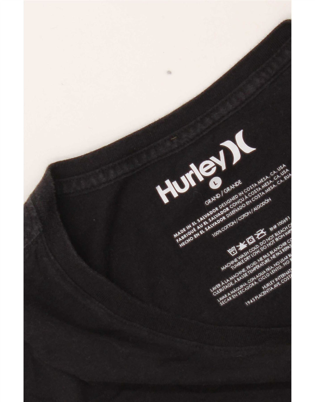 Camiseta masculina Hurley manga curta regular grande algodão preto