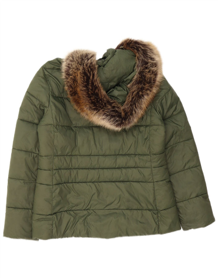 Jaqueta acolchoada com capuz feminina Barbour UK 12 poliéster verde médio