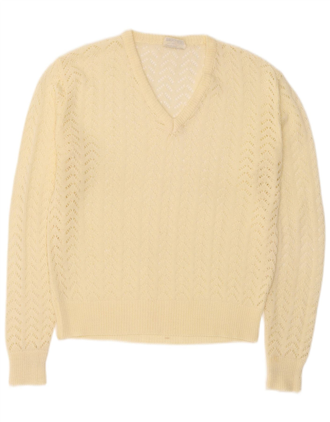 Suéter feminino vintage com decote em V IT 46 grande poliacrílico amarelo