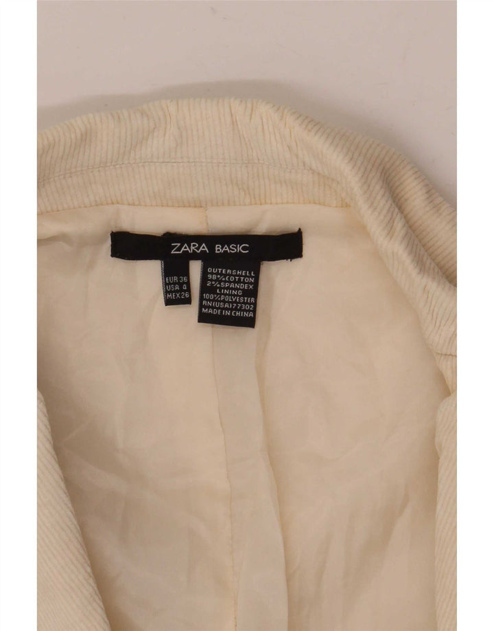 Zara Jaqueta blazer feminina de veludo cotelê com 2 botões EU 36 XS algodão branco