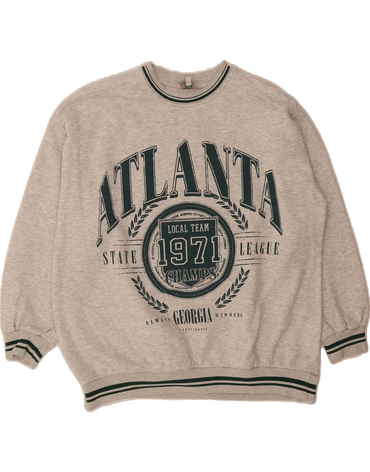 PULL & BEAR Mens Atlanta Oversized Graphic Sweatshirt Jumper Medium Grey Vintage Pull & Bear and Second-Hand Pull & Bear from Messina Hembry 
