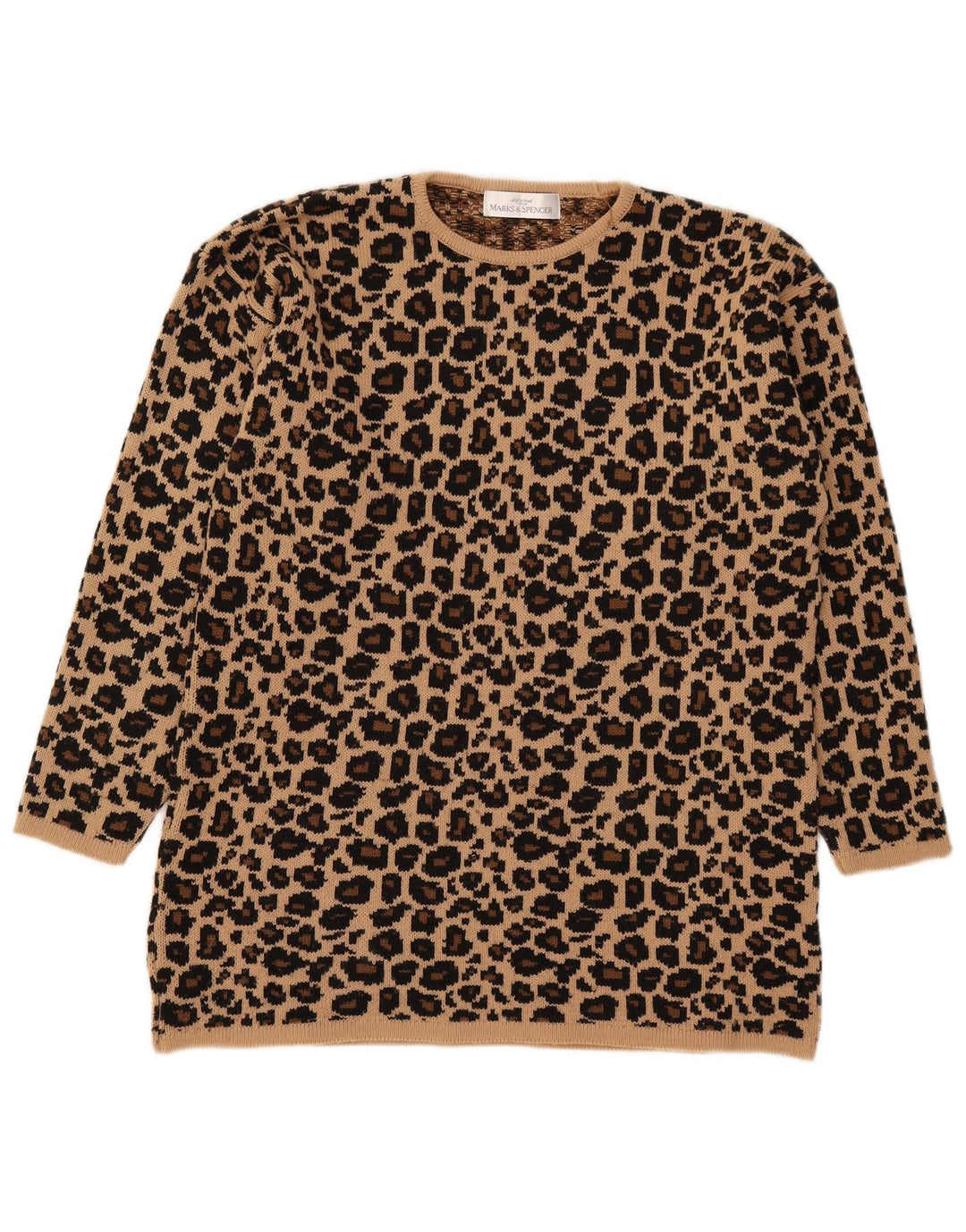 Suéter feminino Marks & Spencer com gola redonda Reino Unido 14 grande marrom