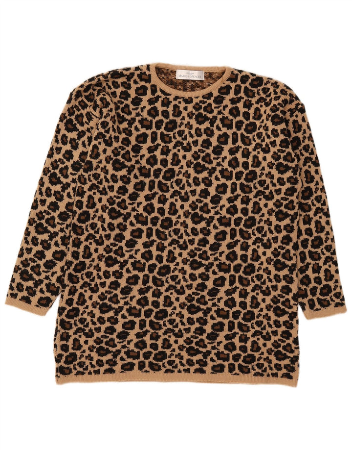 Suéter feminino Marks & Spencer com gola redonda Reino Unido 14 grande marrom