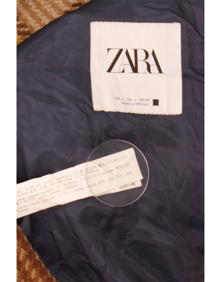 Sobretudo masculino Zara UK 40 grande lã xadrez marrom