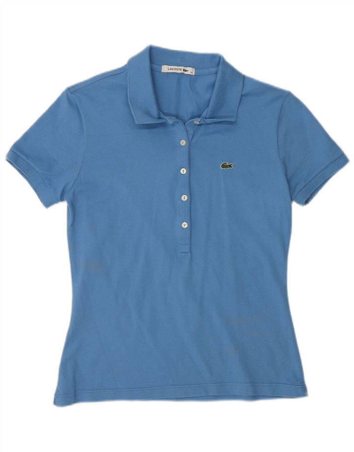 Camisa polo feminina Lacoste tamanho 40 algodão azul médio