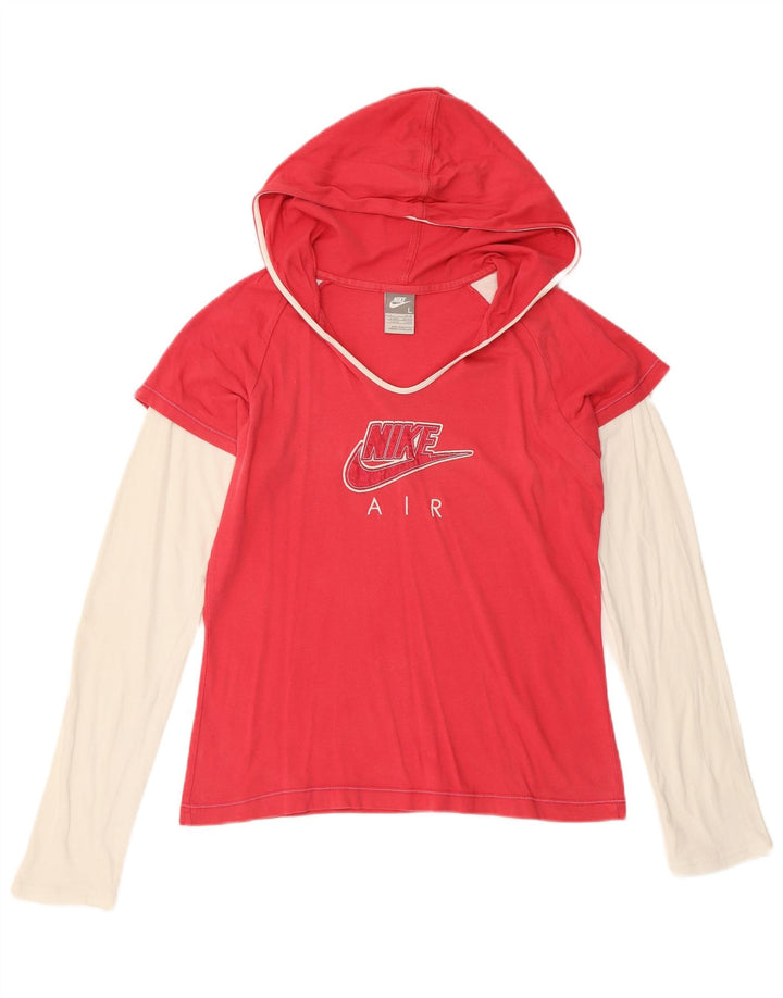 Top gráfico com capuz feminino NIKE manga comprida Reino Unido 14/16 grande bloco colorido vermelho
