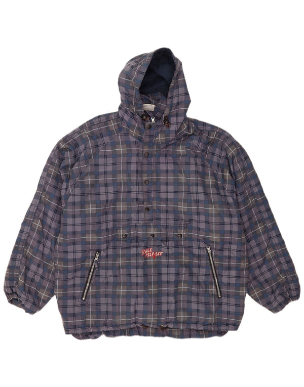 Jaqueta de chuva com capuz grande vintage masculina UK 40 grande xadrez azul marinho