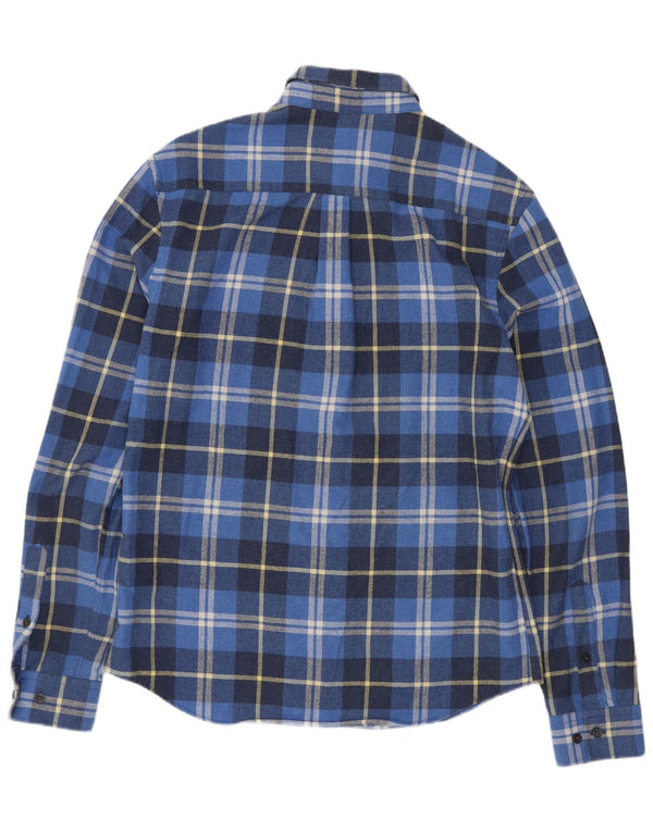 Camisa masculina de flanela Penguin Heritage Fit slim de algodão xadrez azul médio