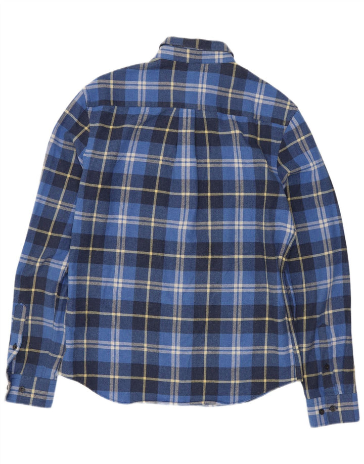 Camisa masculina de flanela Penguin Heritage Fit slim de algodão xadrez azul médio