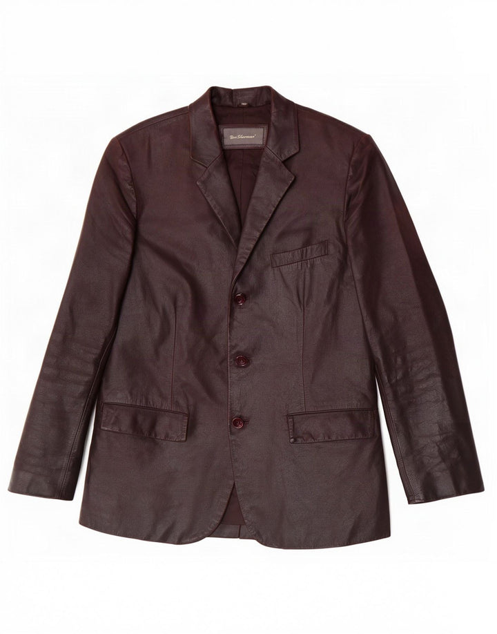 Jaqueta blazer masculina de couro com 3 botões Ben Sherman Reino Unido 38 marrom médio