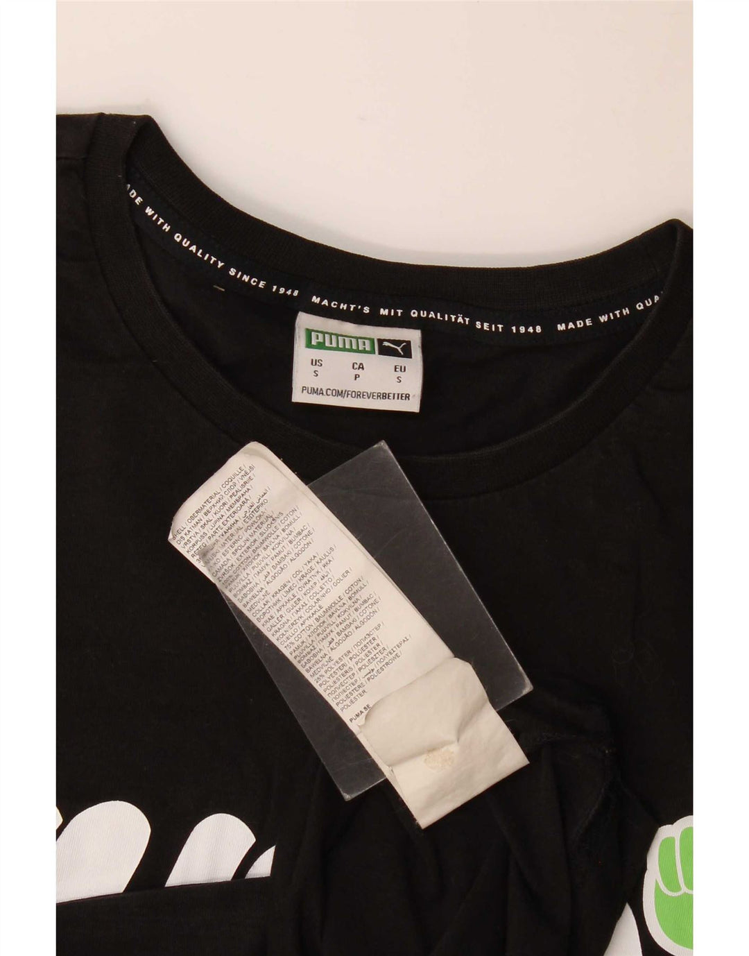 Puma Mens Graphic T-Shirt Top Pequeno Algodão Preto