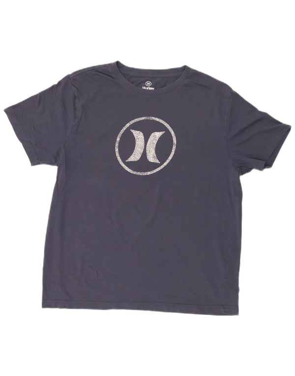 Hurley Mens Graphic T-Shirt Top Large Navy Blue Cotton