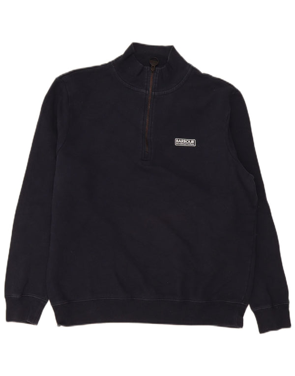 Suéter feminino Barbour com zíper e gola redonda Reino Unido 16 grande algodão azul marinho
