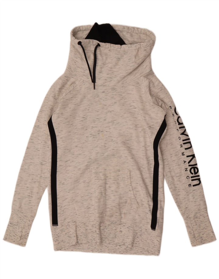 Calvin Klein moletom gráfico feminino jumper UK 10 pequeno cinza manchado