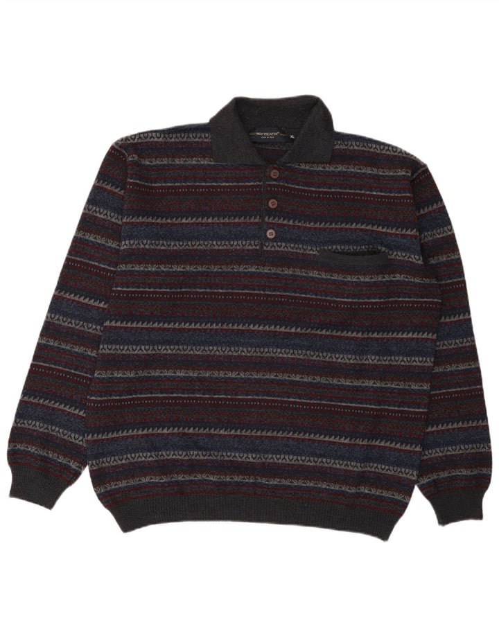 Suéter masculino Montecatini com gola polo e lã listrada multicolorida XL