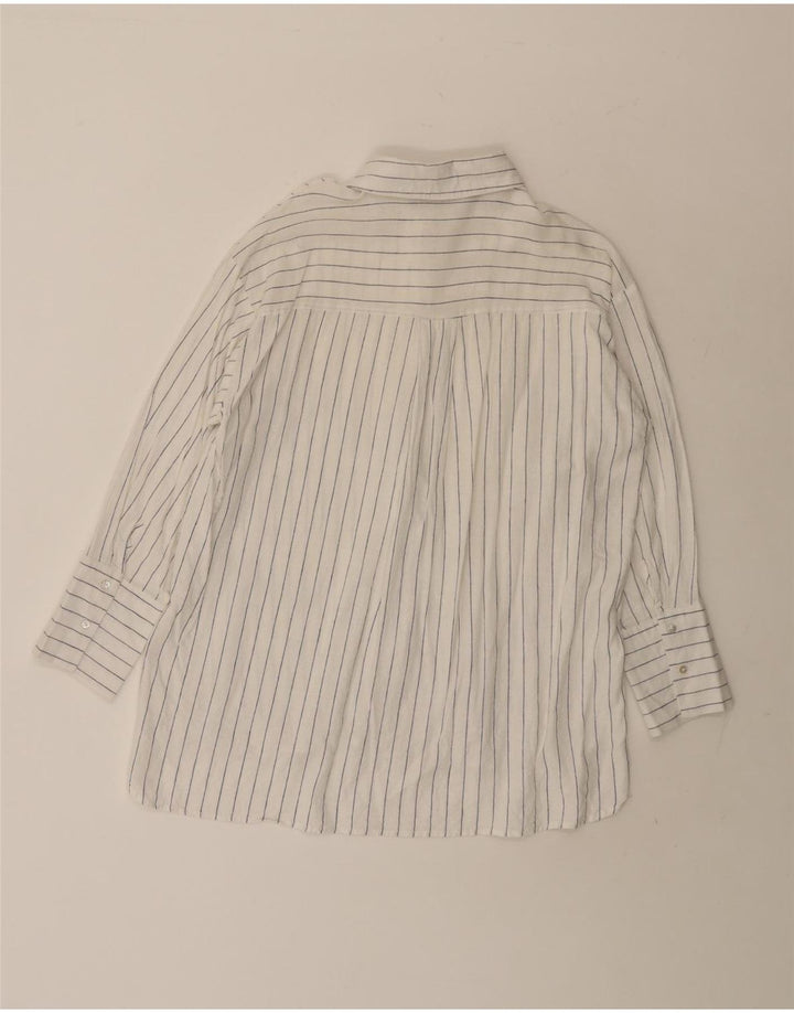 Zara Womens Longline Camisa Oversized UK 10 Pequena Risca Branca