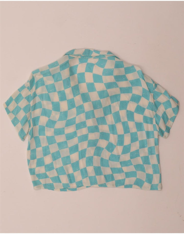 Blusa camisa manga curta feminina ZARA 11-12 anos azul viscose geométrica